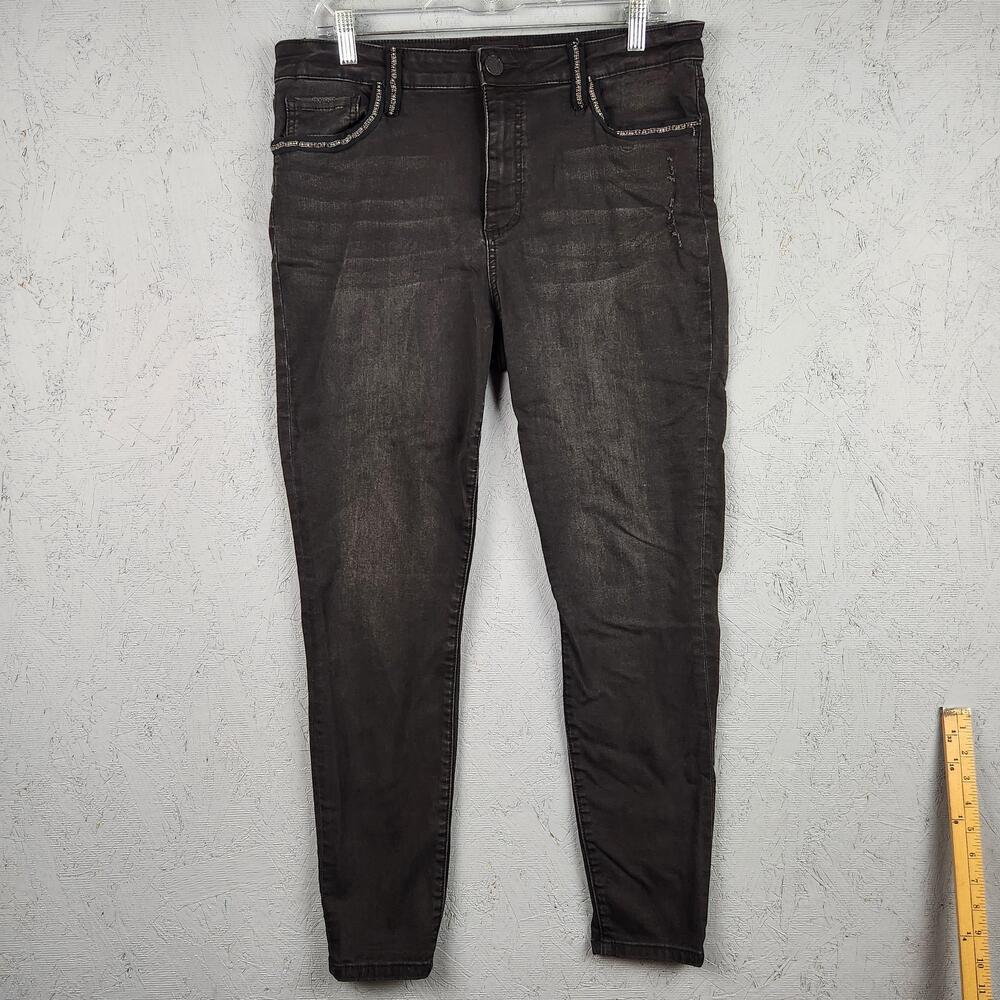 Kut From The Kloth Jeans Womens 12 Black Gray Skinny Stretch Beaded Embellished